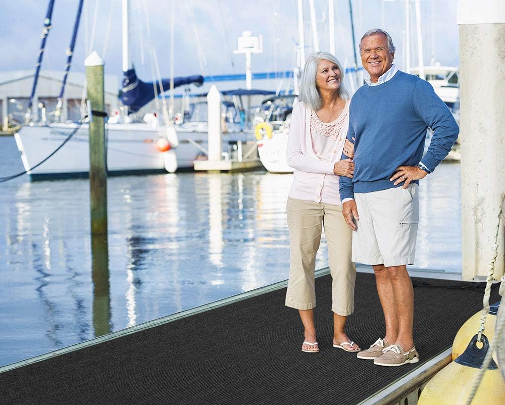 House, Home and More Indoor Outdoor Double-Ribbed Carpet Runner with Skid-Resistant Rubber Backing - Smokey Black - 3 Feet x 10 Feet