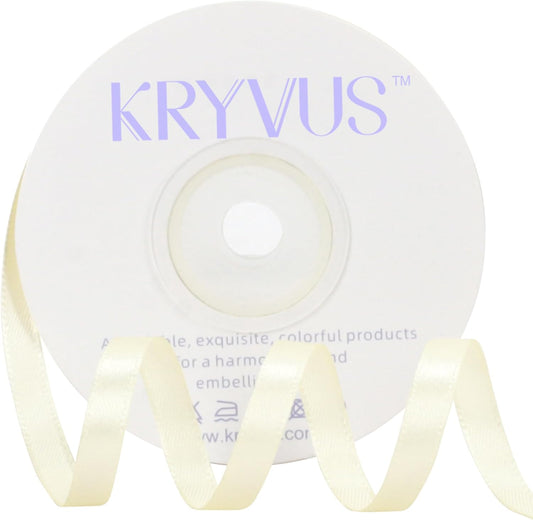 Beige Satin Ribbon 1/4 inch X Continuous 25 Yards, Single Face Polyester Ribbon Perfect for Gift Wrapping, Flower Bouquet, Wedding Decor, Crafts, Bow Making, Sewing and More