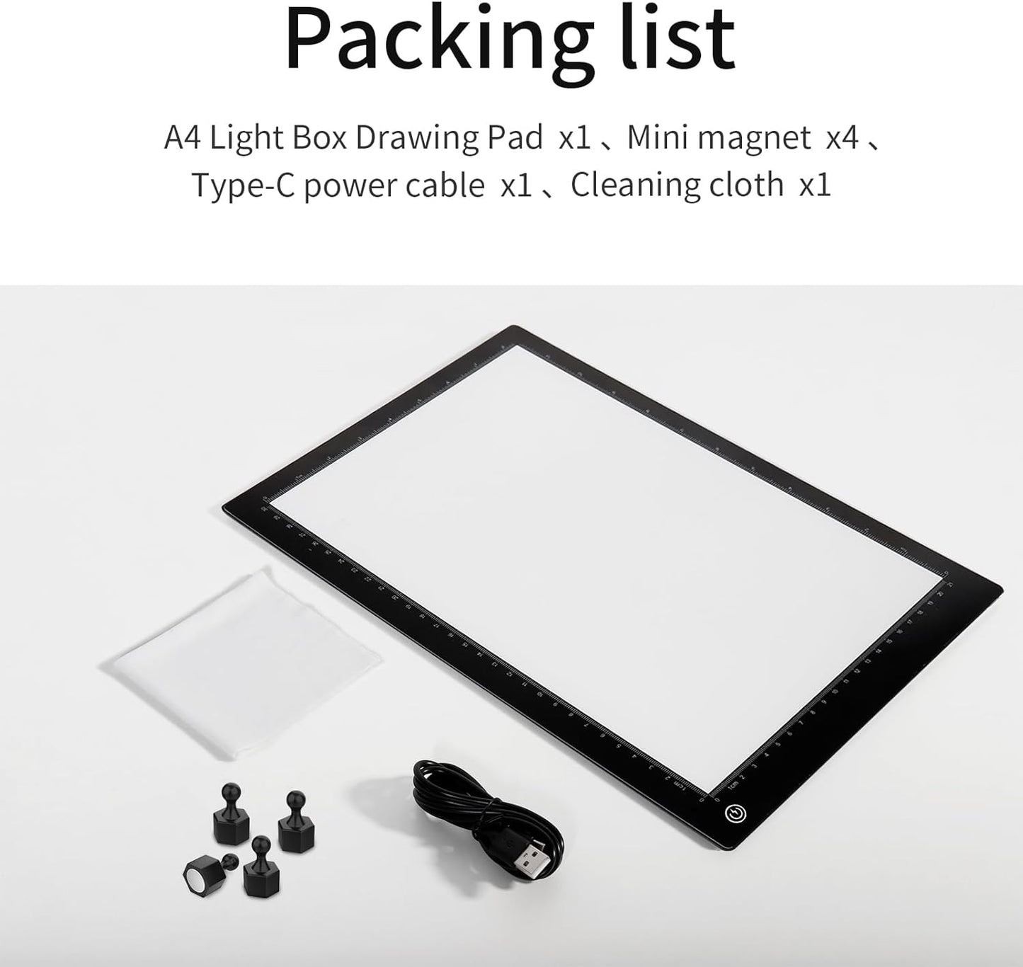 Light Box Drawing Pad A4, Tracing Board with Type-C Charge Cable and Brightness Adjustable for Artists, AnimationDrawing, Sketching, Animation, X-ray Viewing (A4-PS)