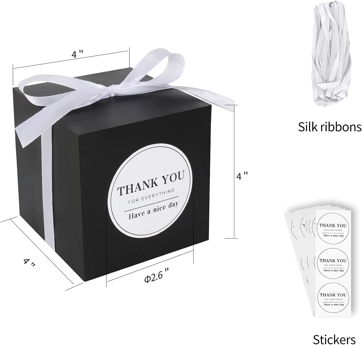 COTOPHER Small Gift Boxes 60 Pack 4x4x4 inches Black Gift Boxes with Lids for Gifts, Crafting, Wedding Party Favor, Cupcake Boxes, Candy, Bridesmaids Proposal Box with Ribbons and Stickers (Black, 60)