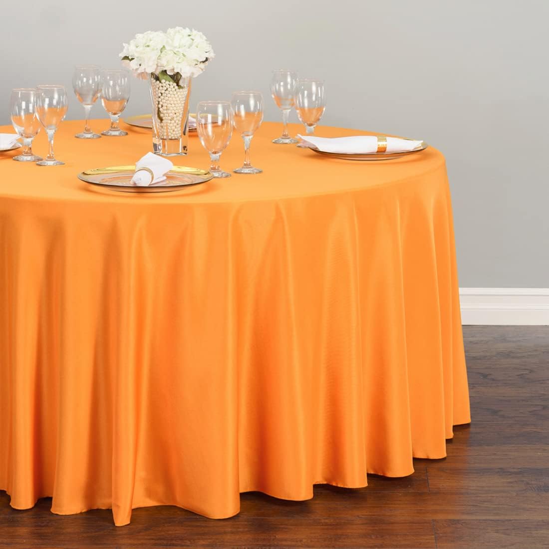 LTC LINENS 10 Pack 120 Inch Round Tablecloth Orange - Bulk for 60 Inch Round Table Floor Length - Washable, Wrinkle Resistant Polyester Fabric Cloth for Parties