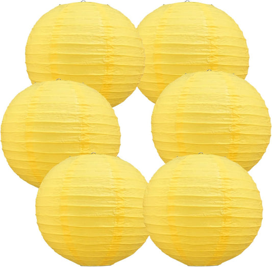 BEISHIDA 8-Inch Yellow Round Paper Lanterns Decorative Hanging Asia Chinese Japanese Paper Lanterns Lamp for Birthday Halloween Wedding Baby Bridal Shower Fall Home Decor Party Decoration（6 Packs）