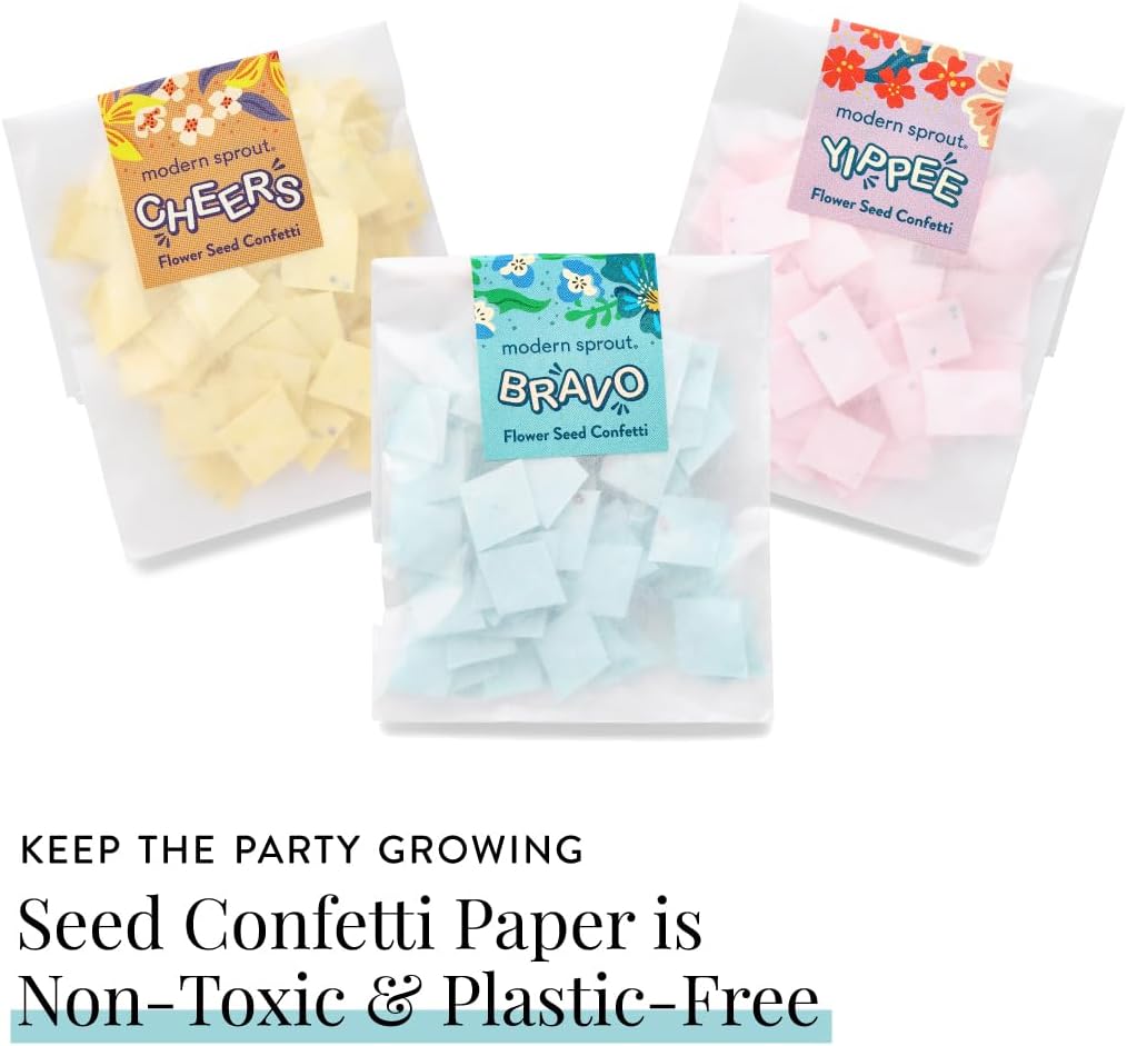 Modern Sprout Plantable Seed Paper Confetti Poppers Refill Packs (12 Pack/100pc) - Plastic-Free Refill for Creative Gardening - Wildflower Seeds for Kids Garden Party Favors & Birthday Poppers -Cheers