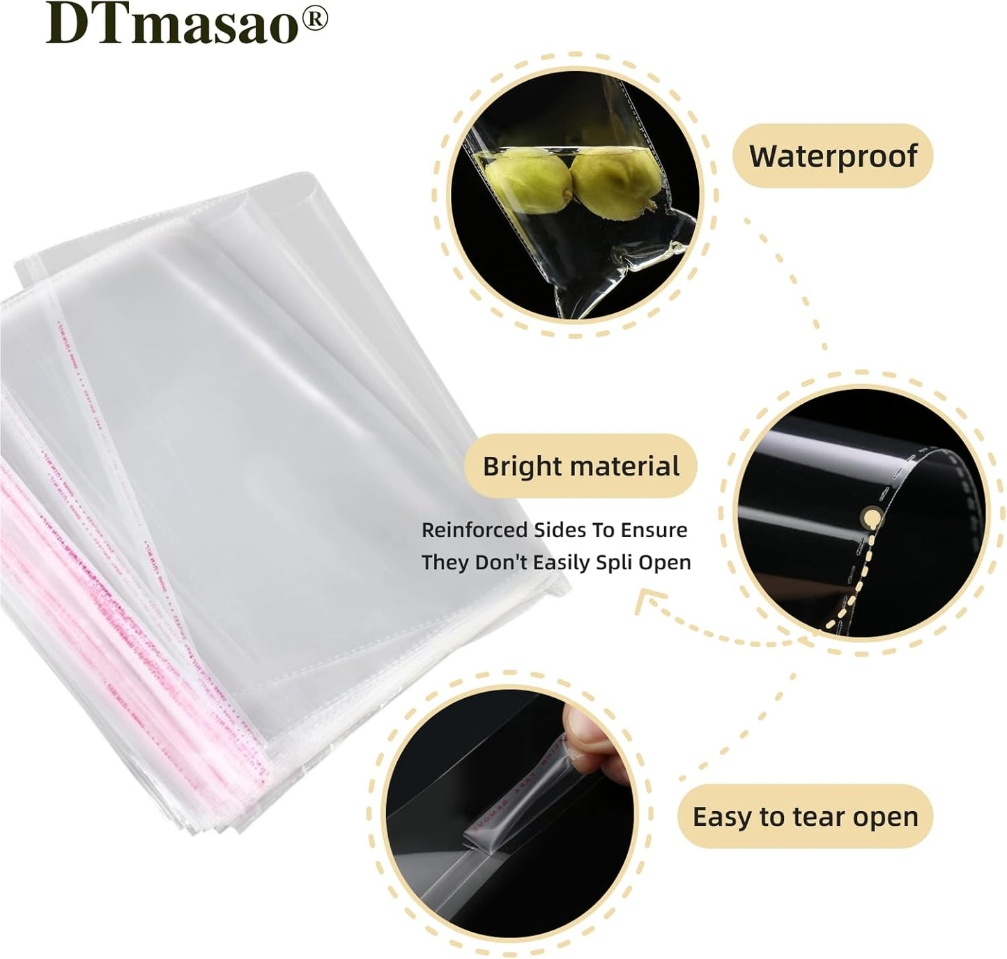 4x6 Inches 200 Pcs Clear Self Sealing Cellophane Bags Cookie Bags Resealable Cellophane Bag for Packaging Cookies,Gifts,Favors, Products,Candy for Packaging 200Pieces 4"x6"