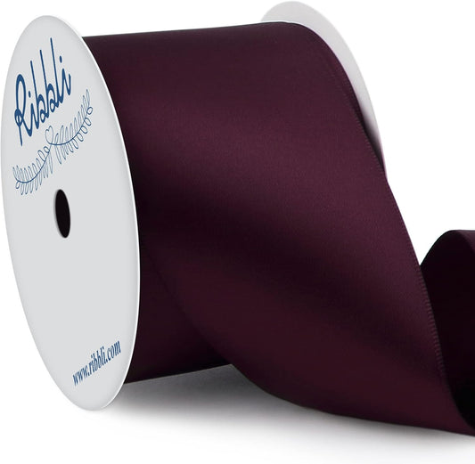 Ribbli Burgundy Double Faced Satin Ribbon, 2” x Continuous 10 Yards,Use for Bows Bouquet,Gift Wrapping,Floral Arrangement,Wedding Decoration