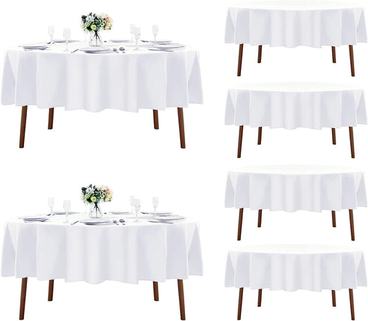 Fokitut 6 Pack Round Tablecloth, 90 Inch, Stain Resistant and Wrinkle Polyester Table Cloth, Fabric Table Cover for Kitchen Dining, Wedding, Party, Holiday Dinner-White