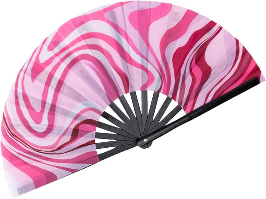 Amajiji Large Folding Hand Rave Fan Popping Fan for Line Dancing Clacking Fans for Boots On The Ground Dance,Party,Decoration,Festival (Pink Wave)