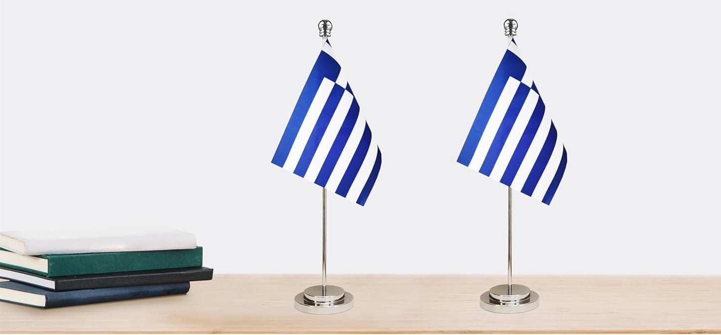 Greece Greek Deluxe Desk Flag Set Small Mini Miniature Greece Greek Table Desktop Flags,Festival Events Celebration,Office Decoration-2 Pack