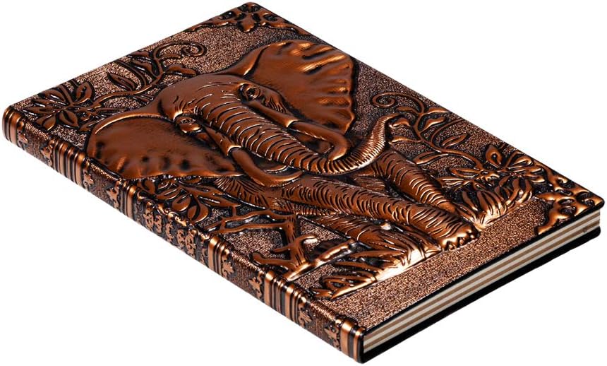 molshine A5 (5.5" x 8.3") Embossed Journals Vintage Notebook,Retro Bronze Diary,100 Sheets Paper,Hardcover Travel Notepad for Writing,Sketchbook,Gift,Decoration,Elephant(RedBronze)