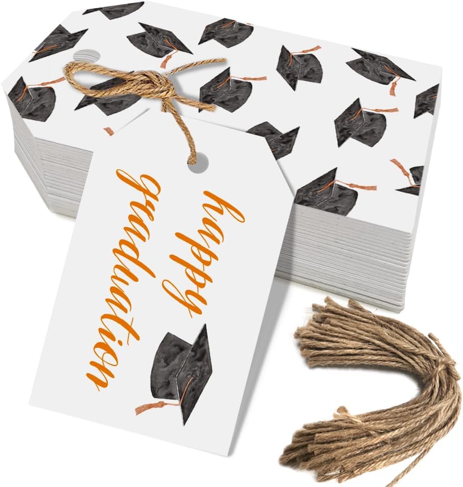 50 Pcs Graduation Gift Tags, Congrats Grad Party Favors Gift Tags for High School or Happy College Graduation Party Decoration Supplies (Orange, 2.2 * 3.5)