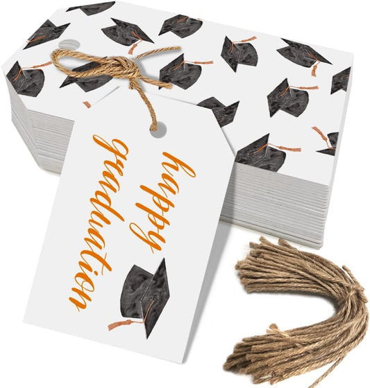 50 Pcs Graduation Gift Tags, Congrats Grad Party Favors Gift Tags for High School or Happy College Graduation Party Decoration Supplies (Orange, 2.2 * 3.5)