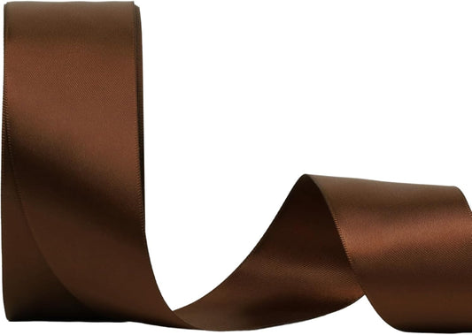 LaRibbons Brown Ribbon 1 1/2 Inch 25 Yards Double Faced Friar Brown Silk Ribbon for Flower Bouquet Crafts Gift Wrapping Wedding Party Decoration