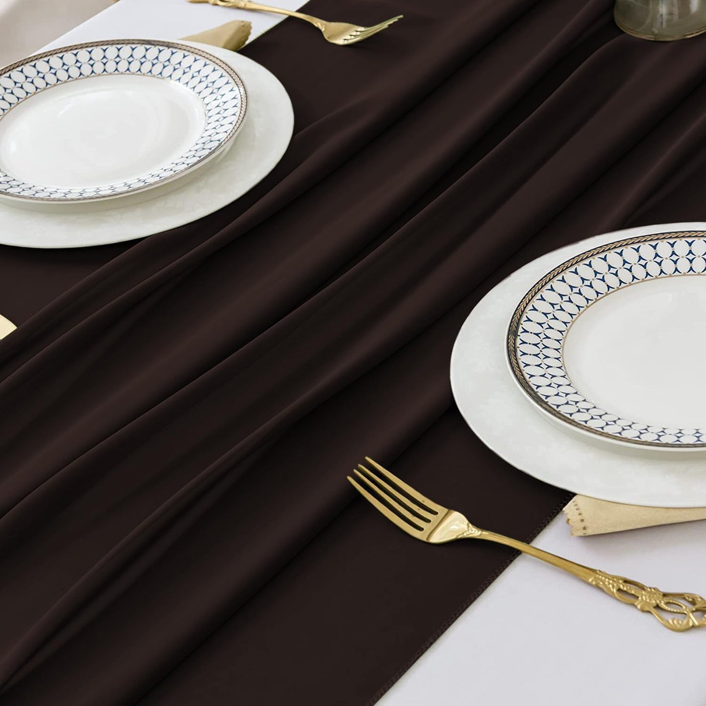 2 Pack 10 Ft Chiffon Table Runner Coffee Gauze Long Table Runners 27x120 Inches Sheer Tulle Table Runner for Rustic Wedding Reception Bridal Shower Decorations Birthday Party