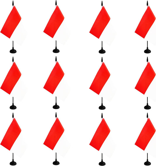 Indonesia Desk Flag, 12 Pack Indonesian Table Office Flag with Black Solid Pole and Stand Base, International Country Flag, Festival Celebration, Classroom Meeting Desktop Decor (Indonesia)