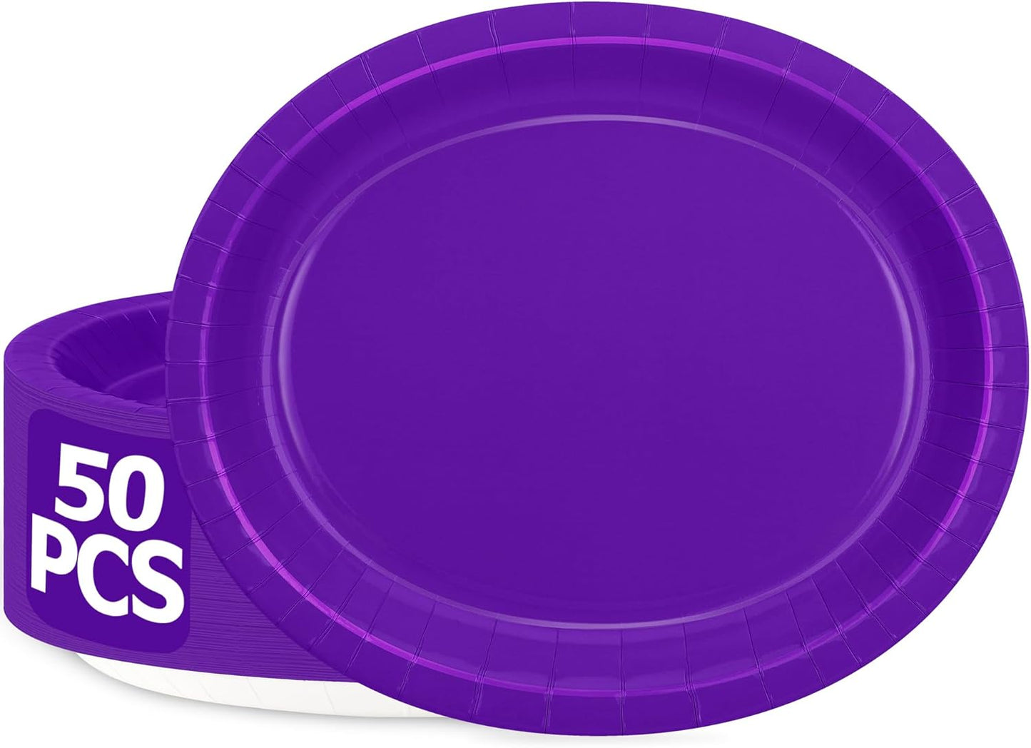 QZYL 50 Pcs Party Decorations, 12.2'' X 10.2'' Oval Large Plates, Purple Disposable Paper Plate Daily Dinner Tray Heavy Duty Paper Plates for Birthday Wedding Picnic Baby Shower Barbecue Holiday