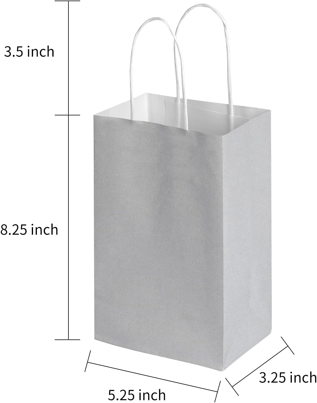Oikss 50 Pack 5.25x3.25x8.25 Inch Small Gray Kraft Paper Bags with Handles Bulk for Birthday Wedding Party Favors Grocery Retail Shopping Business Goody Craft Gift Bags Sacks (Silver Grey 50 Count)