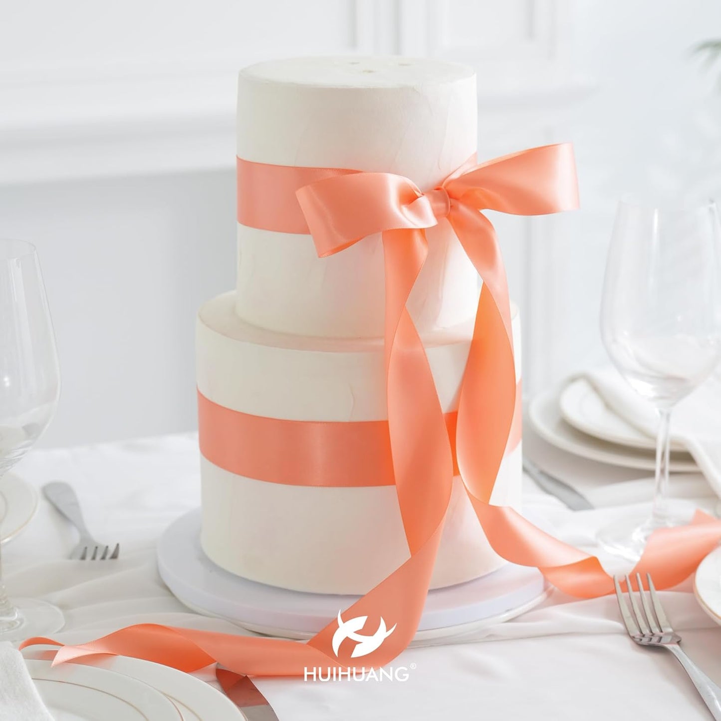 HUIHUANG Peach Satin Ribbon 1-1/2 inch x 50 Yards Peach Color Double-Faced Satin Ribbon for Gift Wrapping, Bows, Flower Bouquet, Eternal Roses, Crafts, Bridal Shower Wedding Decor