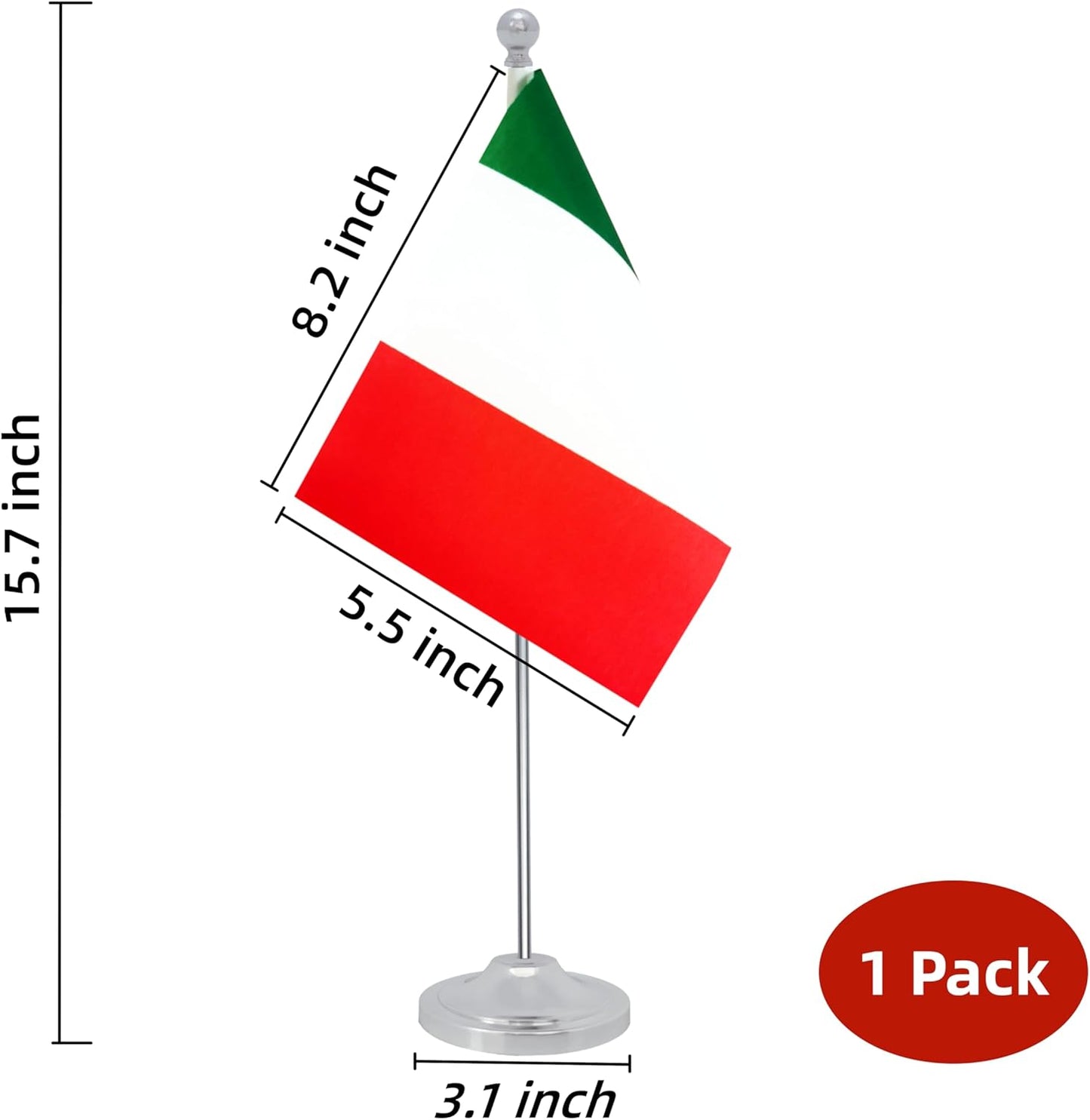 Italy Desk Flag, Italian Table Office Flag with Metal Pole and Stand Base, International Country Flags, Festival Event Celebration, Classroom Meeting Desktop Decor (Italy)
