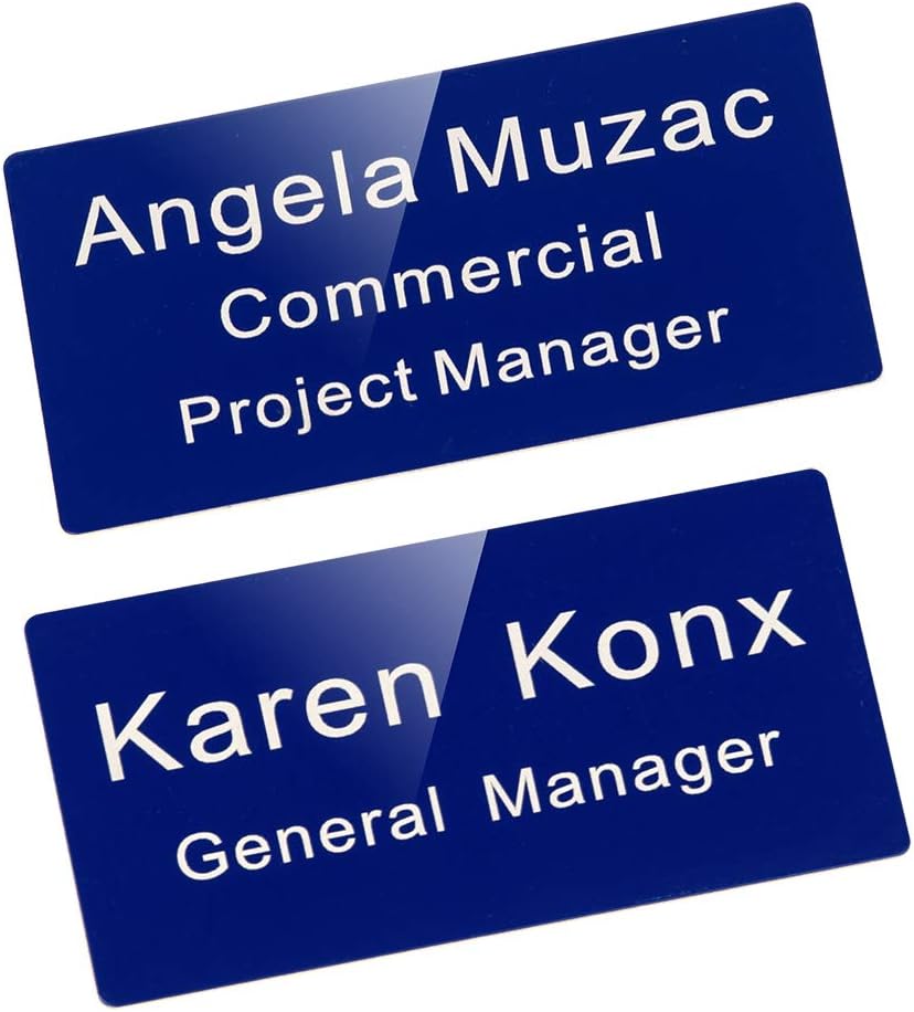 Custom Engraved Name Tag Badges – Personalized Identification ID Badge with Pin or Magnetic Backing (Bule/White, 1.5" x 3")