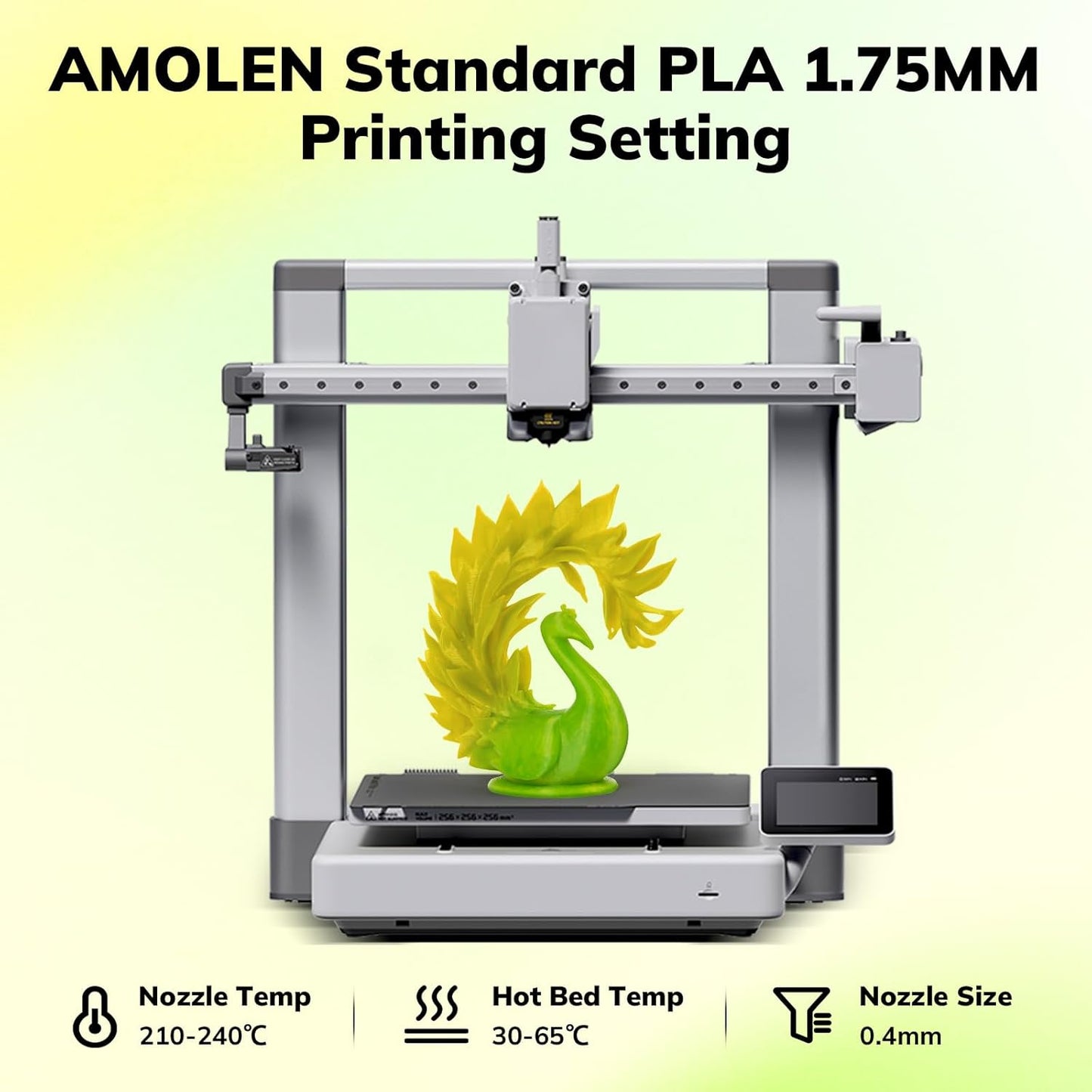 AMOLEN 3D Printer Filament, Temp Change Green to Yellow PLA Filament 1.75mm, Cold & Heat Temp Color Change with Temperature Filament, Dimensional Accuracy +/- 0.02mm, 1KG/2.2lb, Fits Most FDM Printers