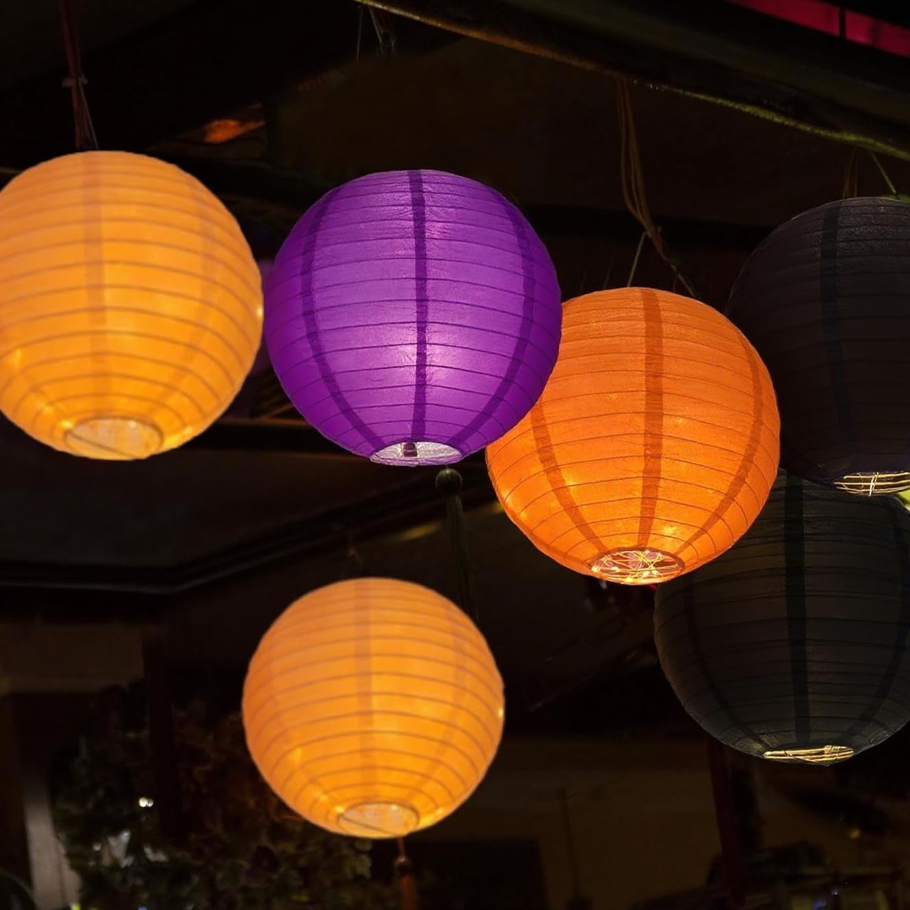 Orange Purple Black Paper Lanterns Decorative 12pcs Halloween Hanging Decorations for Graduation Thanksgiving Birthday Party Decorations