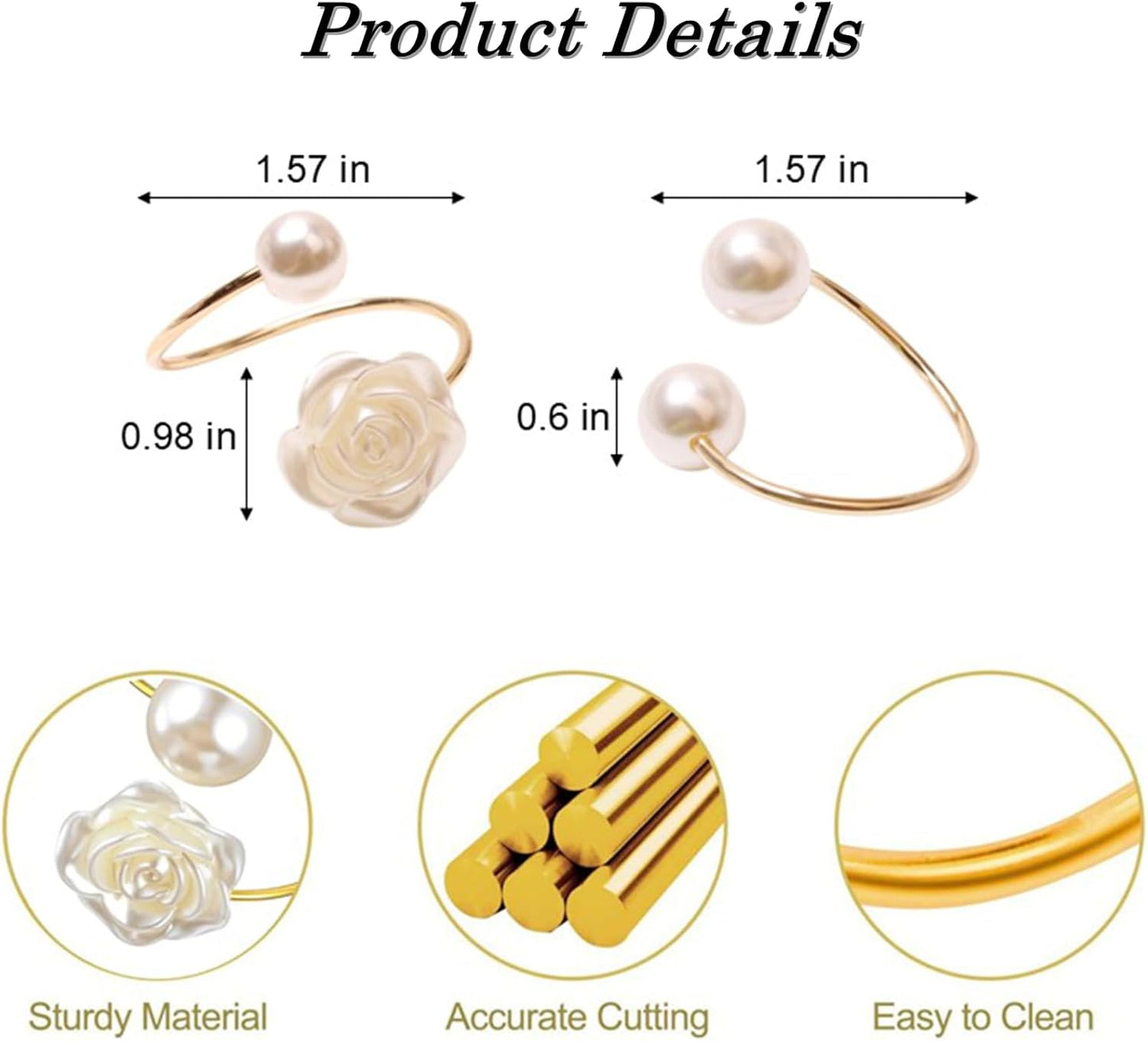 Napkin Rings Set of 12,Pearl Napkin Rings Set Gold Napkin Ring Rose Holders,Delicate Serviette Buckle for Wedding Thanksgiving Christmas Family Birthday Party Kitchen Table Décor(12,Pearl)