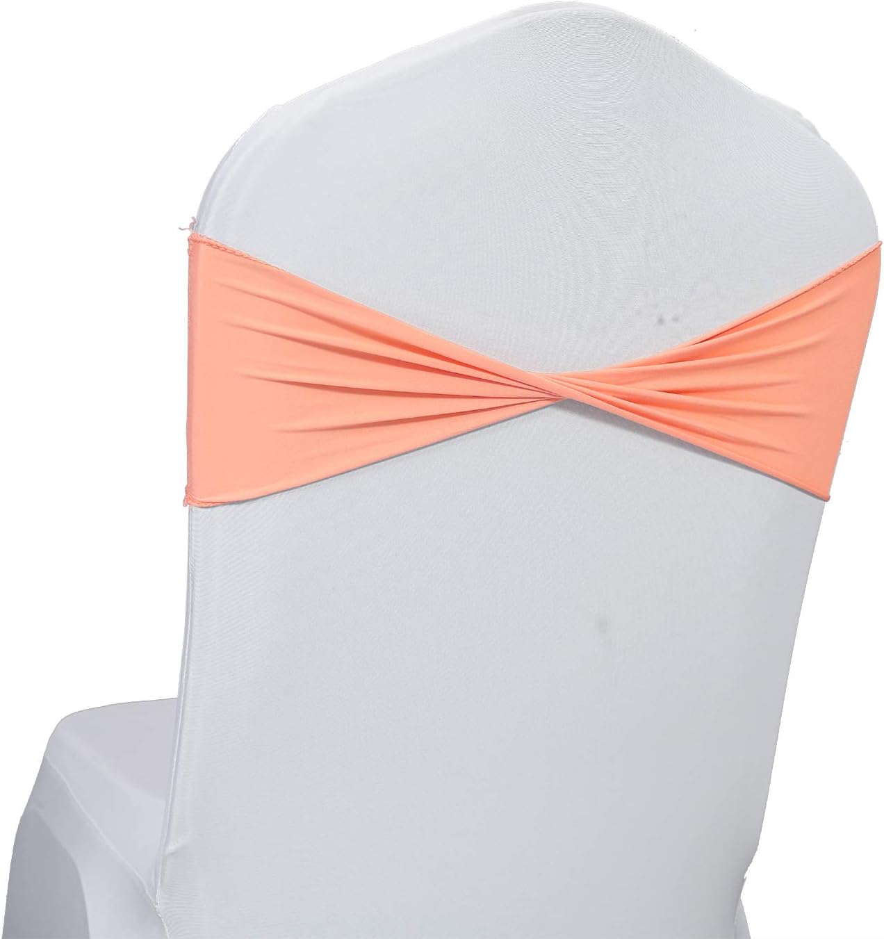 VDS Pack of 150 PCS | Peach | Spandex Chair Sashes Bows Without Buckle | Stretch Elastic Banquet Universal Folding Chair Band Tie with for Wedding Party Conference Celebration Event Decoration