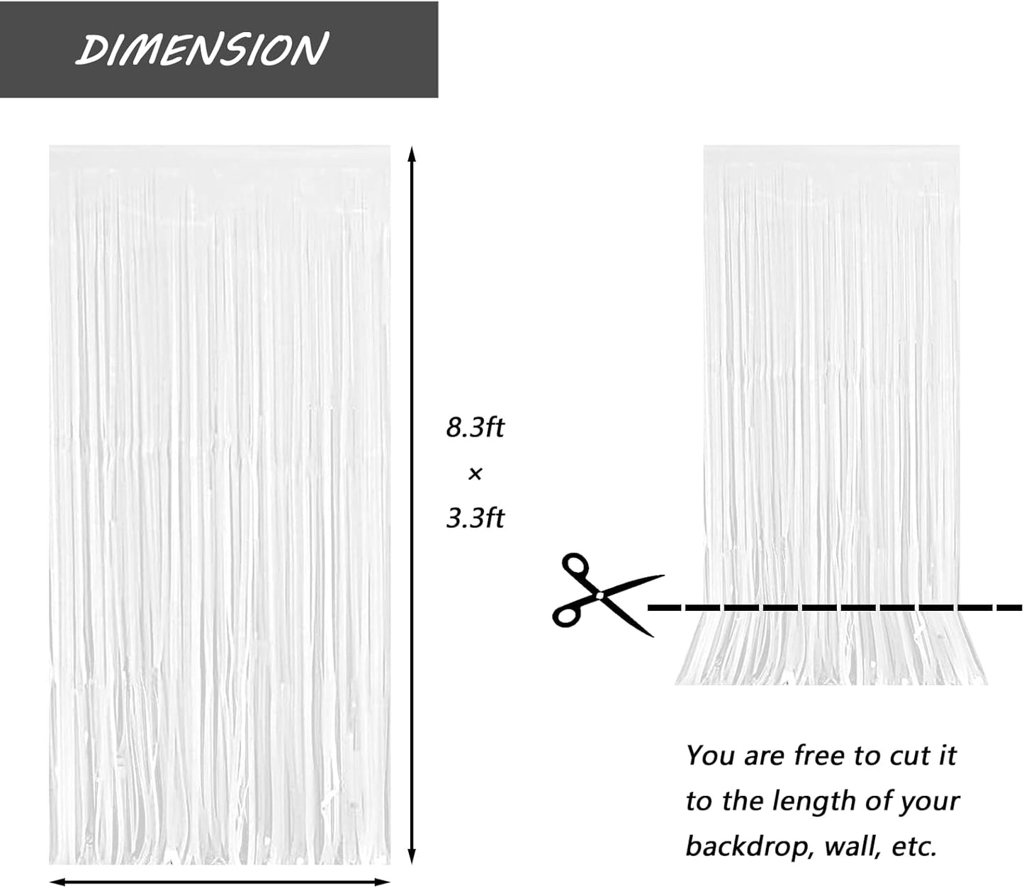 White Foil Fringe Curtain 3.3×8.3FT 2 Packs, Metallic Tinsel Curtains Party Streamers for Birthday Graduation Baby Shower Decoration (2pcs,3.3FT×8.3FT, White)