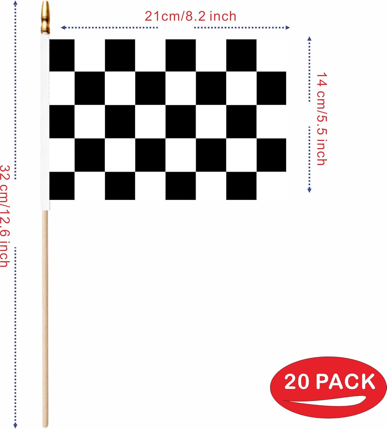 20 Pack Checkered Black and White Racing Mini Stick Flags Small Miniature Handheld Race Car Flag Decorations,5x8 Inch