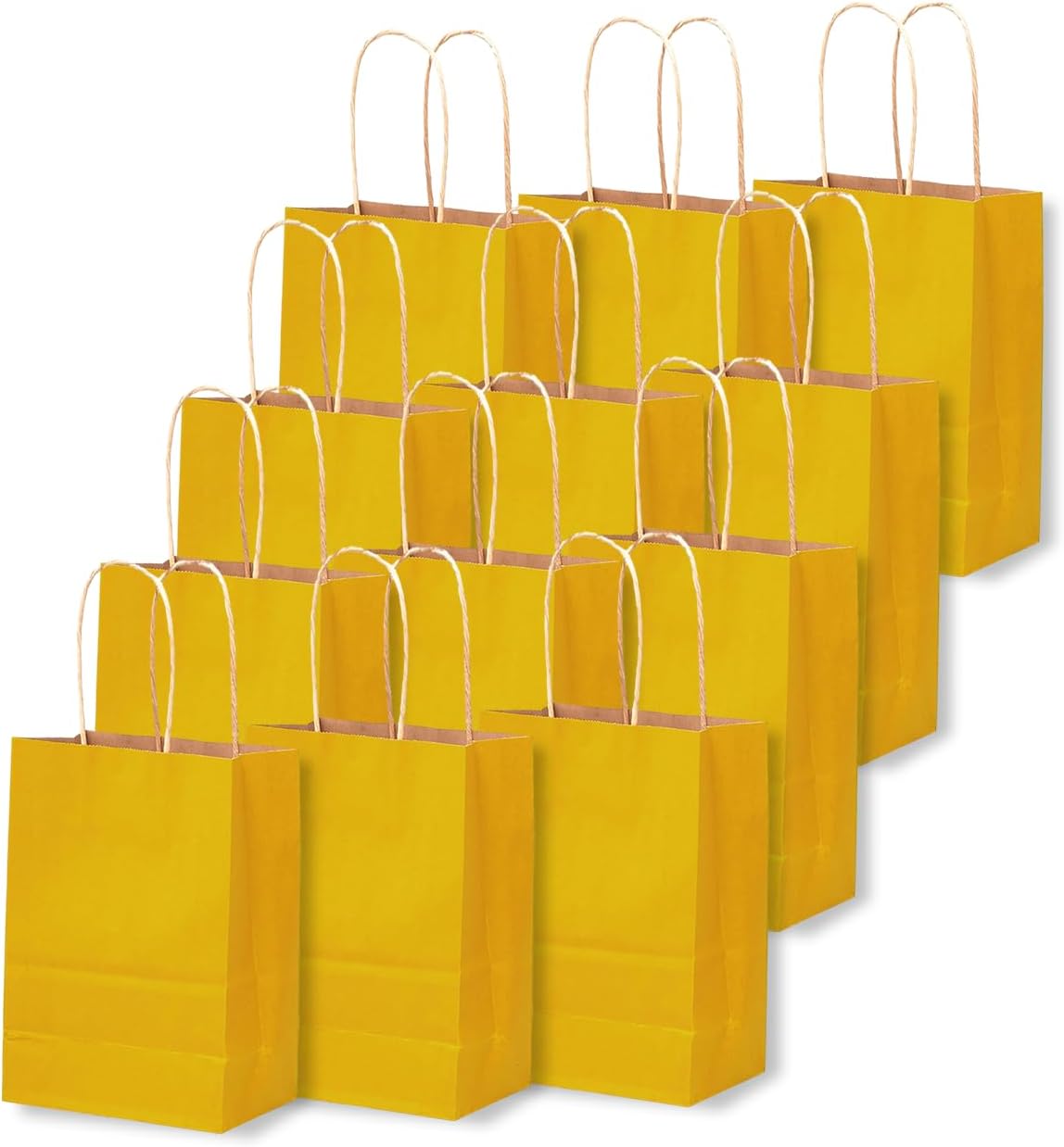 qiqee 24 Pcs Bright Yellow Mini Paper Gift Bags with Handles 6"x4.5"x2.5" Small Brown Kraft Party Favor Bags Multiple Uses (Mini size)