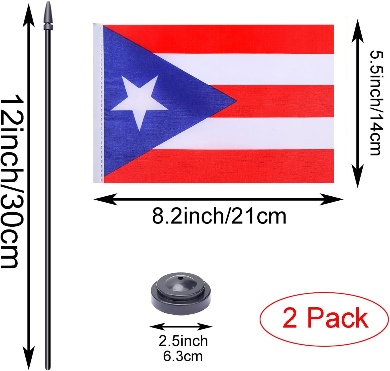 WXTWK 2 Pack Puerto Rico Flag Puerto Rico Deluxe Desk Flag Set - Mini Small Puerto Rican Table Office Flags with Black 12" Solid Pole Stand Base Classroom Meeting Desktop Decorations