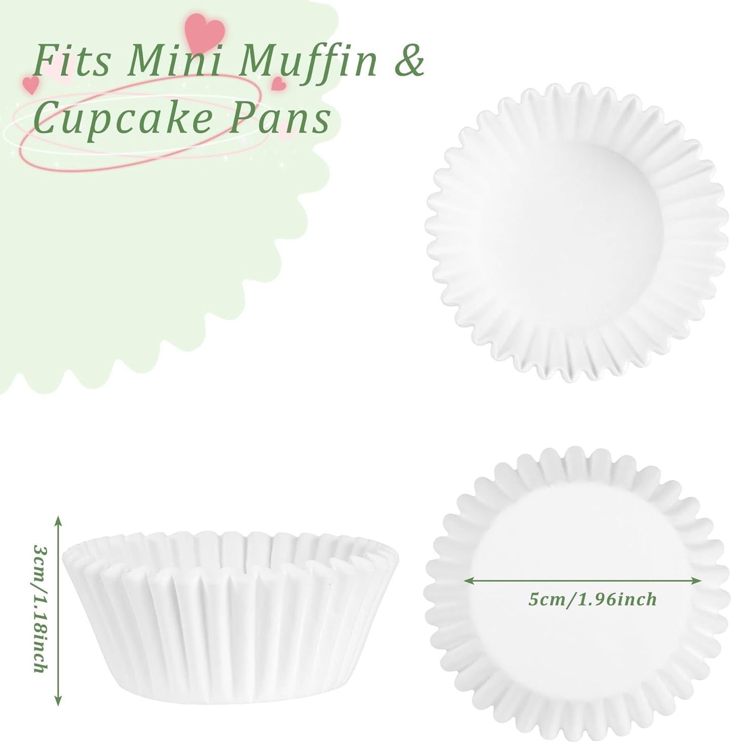 2 inch 1000-Count Mini Cupcake Liners Bright Colorful Muffin Baking Cups, Odorless,Baking Paper Cups for Baking Candy Cooking，Upgraded & Food Grade Grease-Proof Paper(White, 2 Inch)