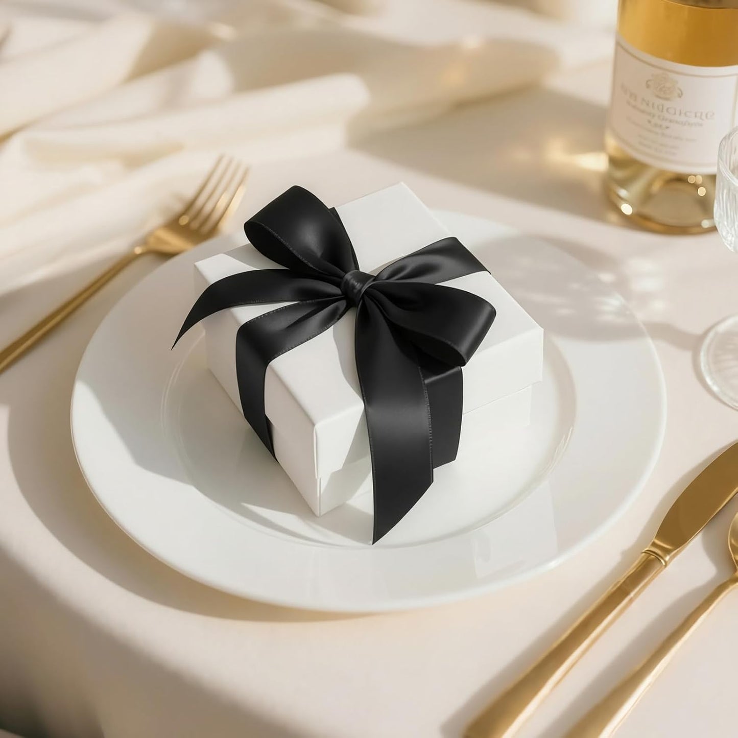 Solid Color Double Faced Black Satin Ribbon 1-1/2" X 25 Yards Ribbons Use for Bows Bouquet, Gift Wrapping, Floral Arrangement