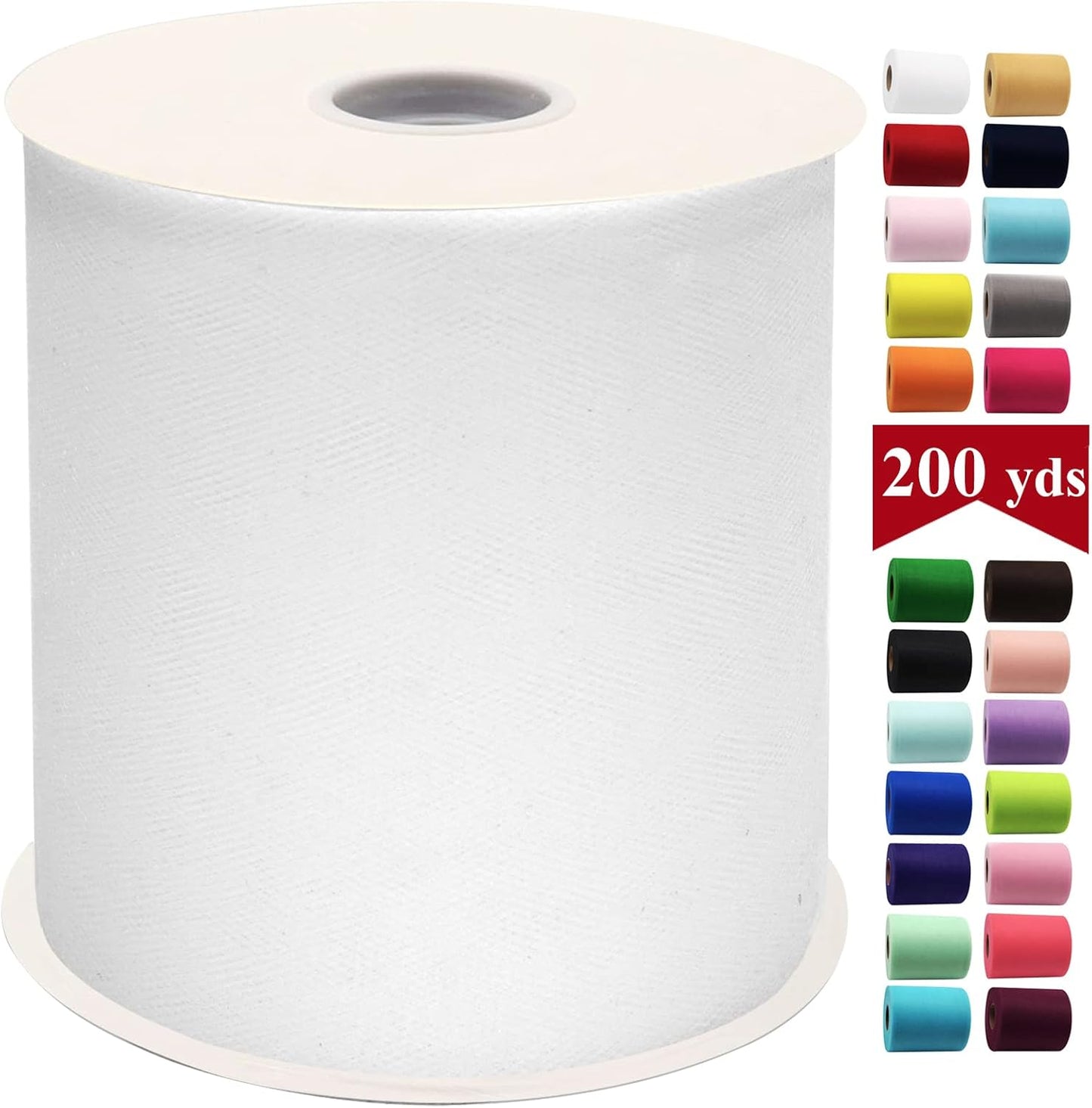 White Tulle Fabric Rolls 6 Inch by 200 Yards (600 feet) Fabric Spool Tulle Ribbon for DIY White Tutu Bow Baby Shower Birthday Party Wedding Christmas Decorations Craft Supplies