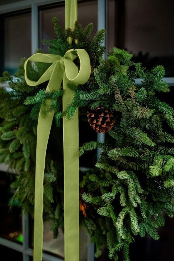 Sage Green Velvet Ribbon 1.5'' 25 Yards for Christmas Tree, Gift Wrapping, Flower Bouquet, Wreath Decorations, Bow Making