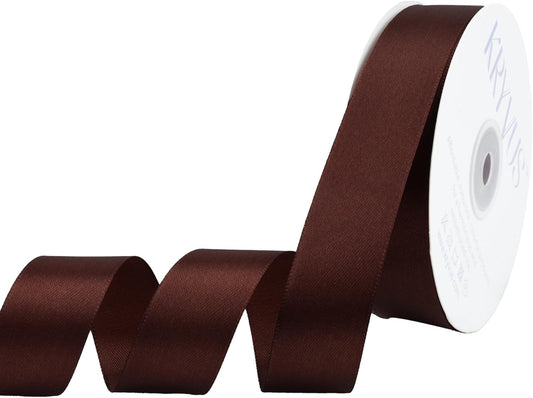 Dark Brown Satin Ribbon 1 inch X Continuous 50 Yards, Single Face Polyester Ribbon Perfect for Gift Wrapping, Flower Bouquet, Wedding Decor, Crafts, Bow Making, Sewing and More