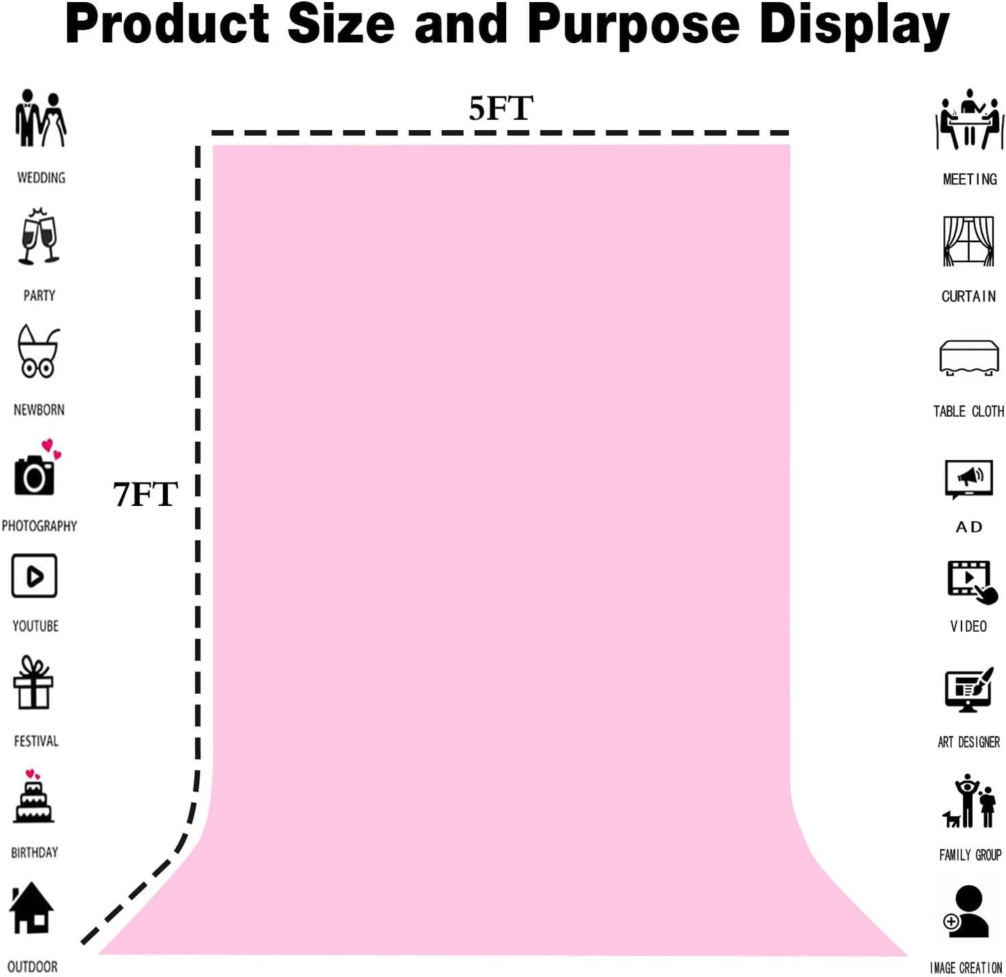 5x7FT Pink Backdrop for Screen Photography, High-end Polyester Photo Background for Photoshoot, Party, Video