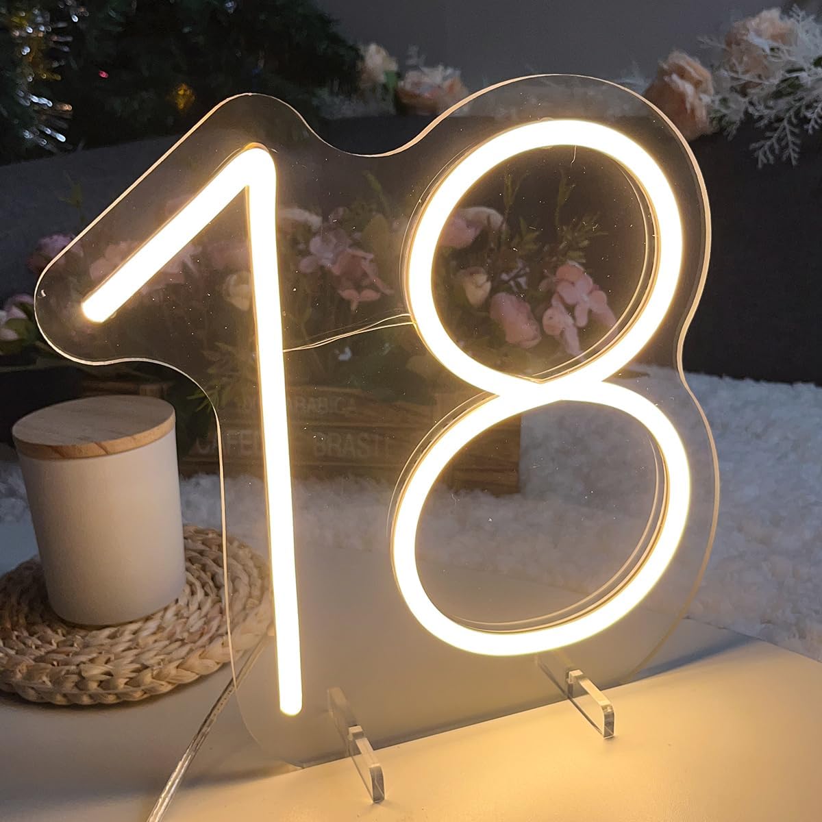 18 Year Old Neon Sign for First Birthday Party Neon Sign Custom Light Up Sign Indoor Bedroom Home Decor LED Neon Signs Large Backdrop Flex Christmas Living Room Girls Boys Gift,Warm White 25×24.8 CM