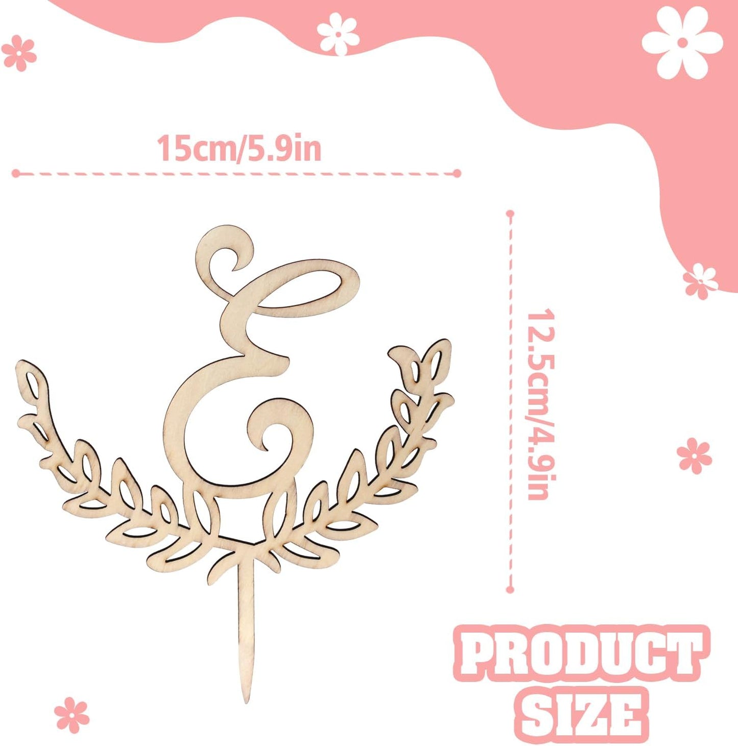 LINGTEER Personalized Inital Letter E Wooden Cake Topper Perfect for Birthday Rustic Wedding Anniversary Party Keepsake Decoration