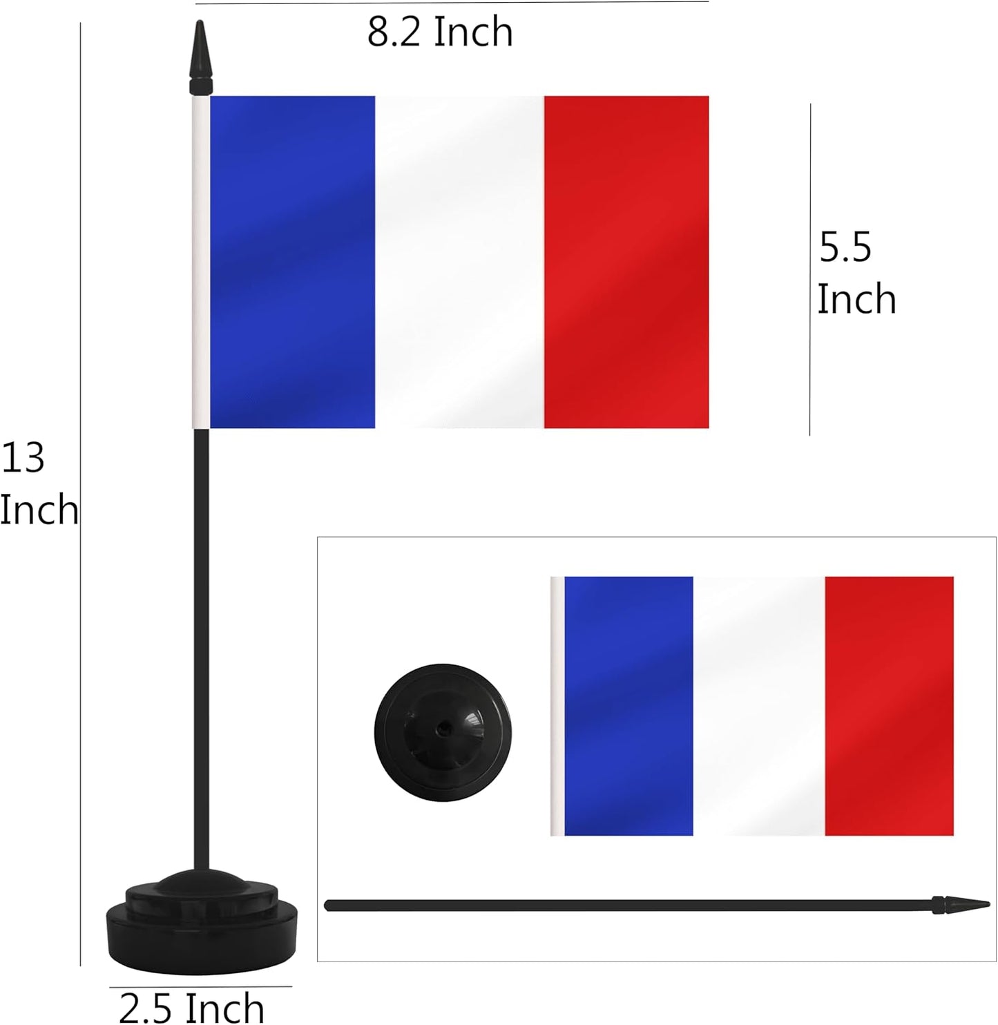 12 Pack France Desk Flags, French Desktop Flag, Small Miniature Office Flags with 12" Black Pole and Black Base, Offices, Classroom, Home, Festival Decoration (France)