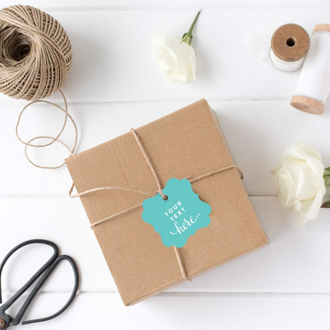 Andaz Press Fully Personalized Collection, Fancy Frame Square Gift Tags, Custom Made Any Name, Your Text Here, 24-Pack, for Presents, Gifts, Favors, Boxes, and Treat Bags