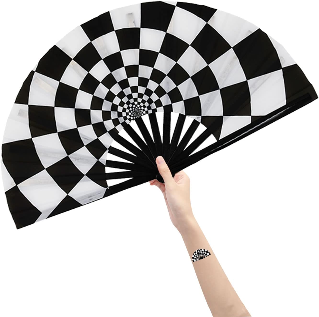 Amajiji Large Folding Hand Rave Fan Popping Fan for Line Dancing Clacking Fans for Boots On The Ground Dance,Party,Decoration,Festival (Speed Checkered)