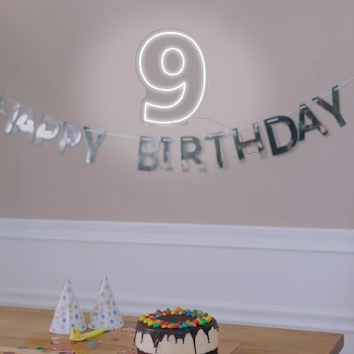 Number 9 Neon Sign for First Birthday, 16.54" Cool White USB Battery Powered Led Neon Sign for Party Wedding Anniversary Decor Light Sign (Number 9)