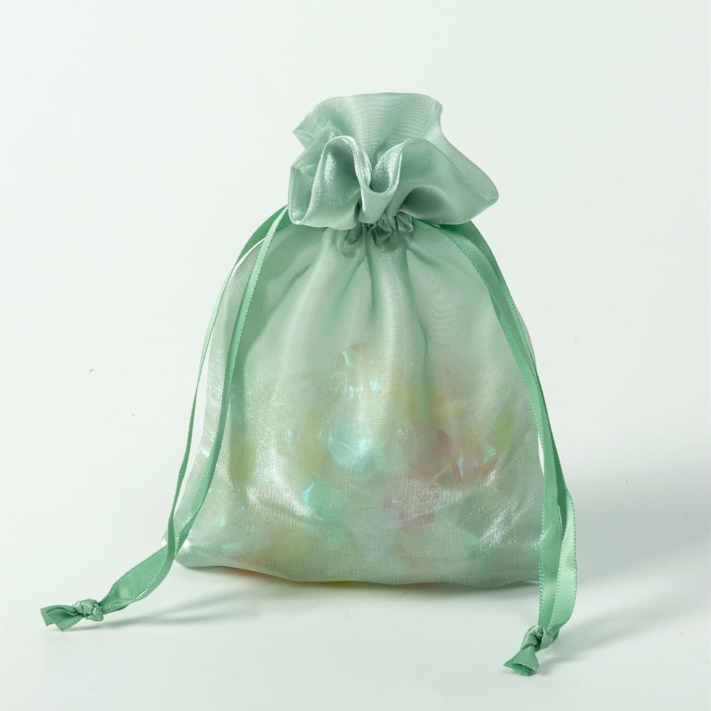 QIANF 20 Pcs Sage Green Small Organza Bags 3X4 inch for Wedding Favors with Drawstring, Mini Mesh Gift Bags Jewelry Pouch for Candy Bridal Shower Party Favor Baby Shower Christmas