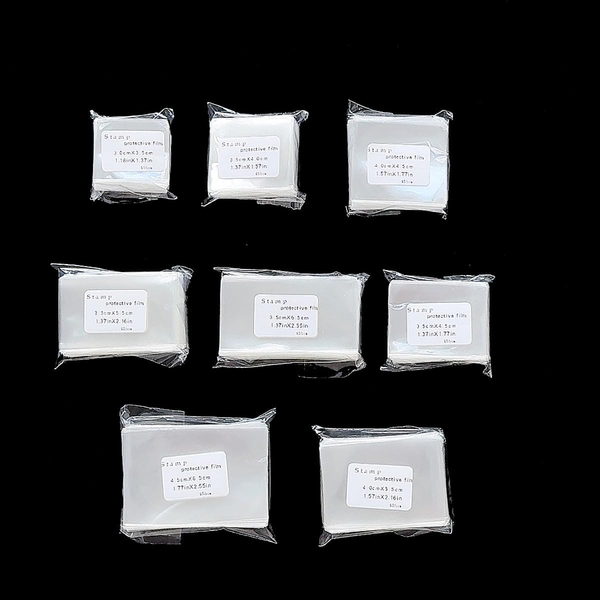 Philatelic Supplies OPP Stamp Protection Bags 8 Models, 95 pcs Each, Total 760 Stamps for Collection, philatelic Storage and Display Stamp Collecting Supplies