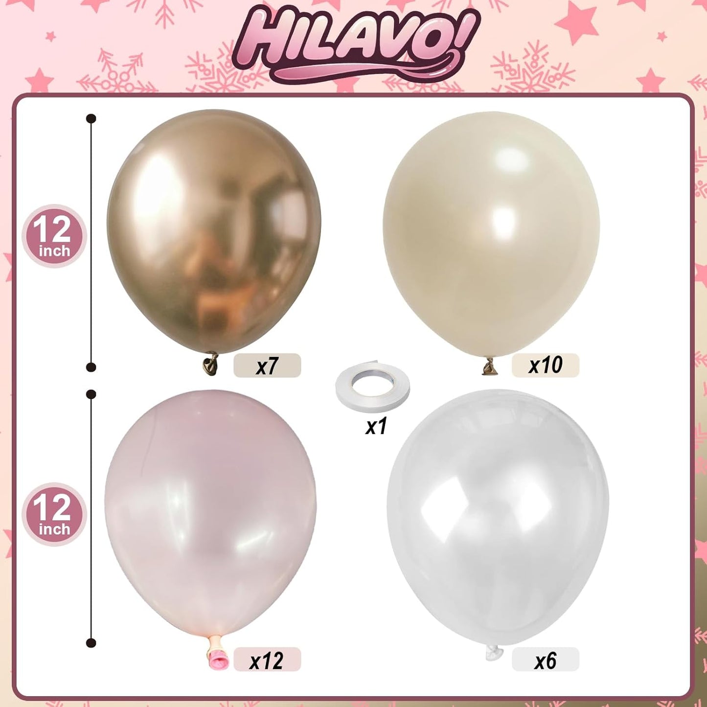 Dusty Pink and Gold Balloon, 12 Inch Double Stuffed Pearl Pastel Blush Pastel Pink Light White Metallic Gold Latex Balloons for Women Girls Birthday Baby Bridal Shower Wedding Boho Party Decorations