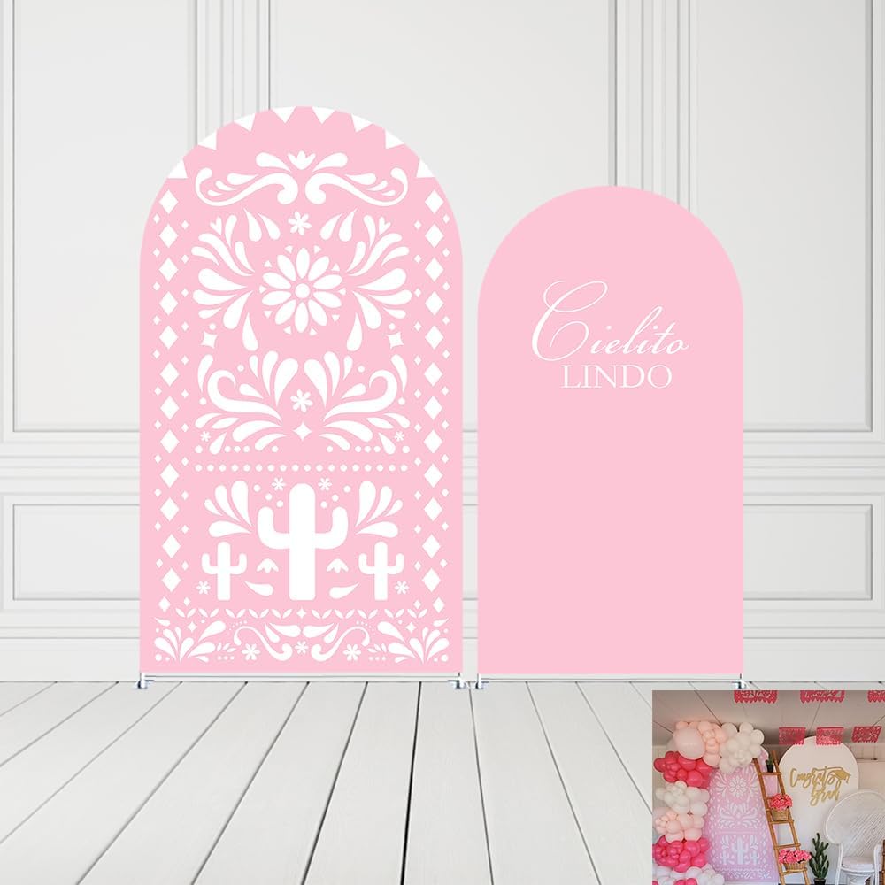Arch Backdrop Cover Pink Mexican Fiesta Party Decorations Arch Stand Spandex Cover Girls Bloom Birthday Parties Wedding Baptism Baby Shower Decors (3.3x6.5ft Cover,G3767)
