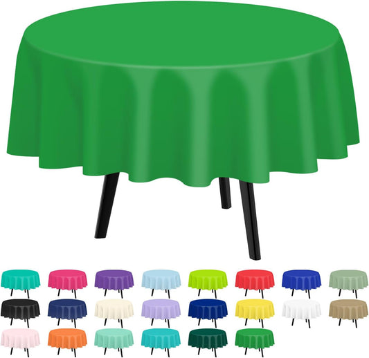 QIKSION Green Round Tablecloth 6 Pack, 84 Inch Plastic Table Cover Disposable for Parties