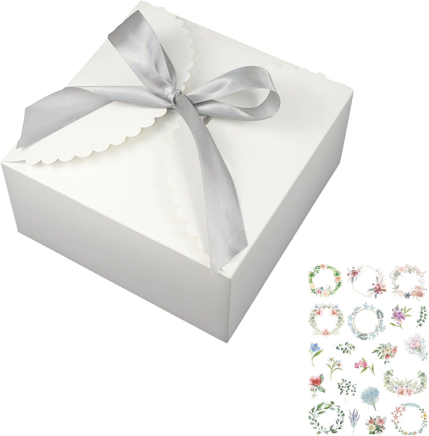 WEWILUCK Large White Gift Box, 10 Pack Decorative Gift Boxes with Ribbons for Presents Bulk(8x8x4 Inches)