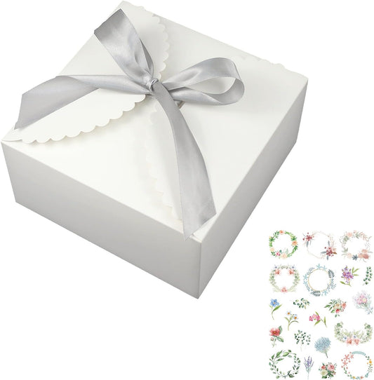 WEWILUCK Large White Gift Box, 10 Pack Decorative Gift Boxes with Ribbons for Presents Bulk(8x8x4 Inches)